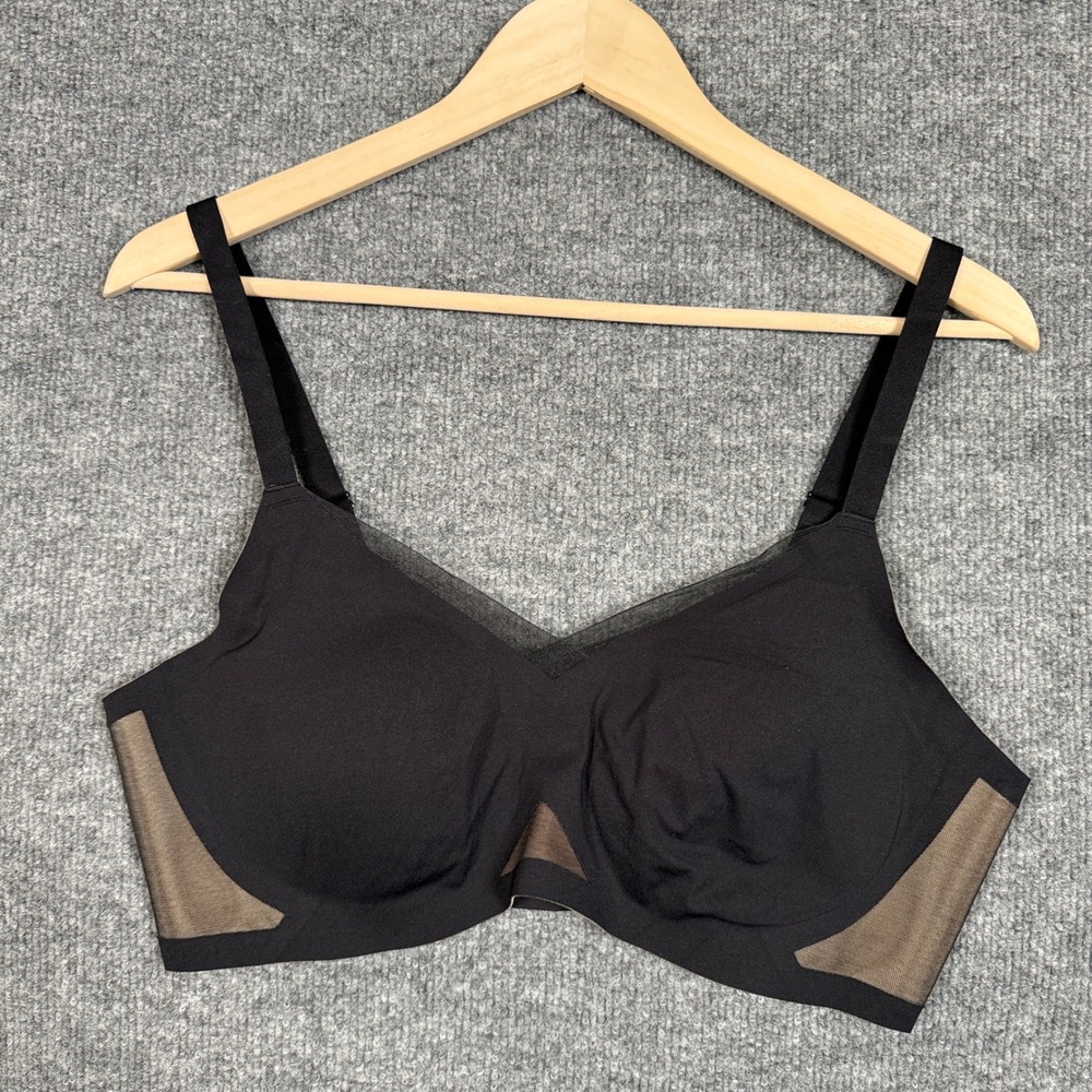 Honeylove Large Bra Bralette Black Tan Colorblock Padded‎ Crossover Minimizer